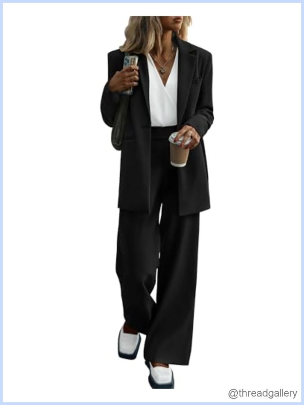 Women 2 Piece Pantsuit Set Blazer & Wide Leg Pants Business Casual